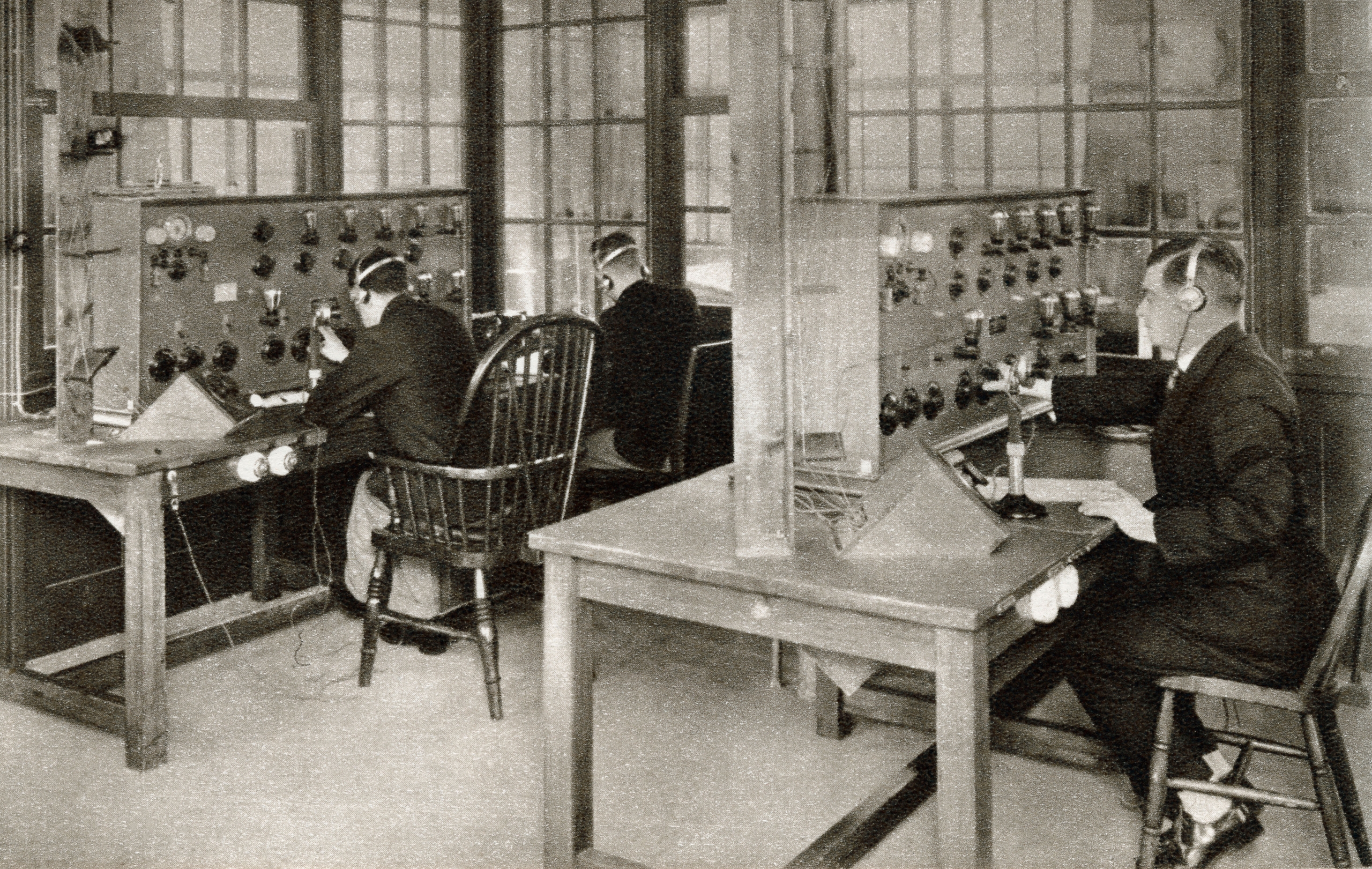 The wireless transmission room at Croydon Aerodrome, London, England which was re-opened in 1928